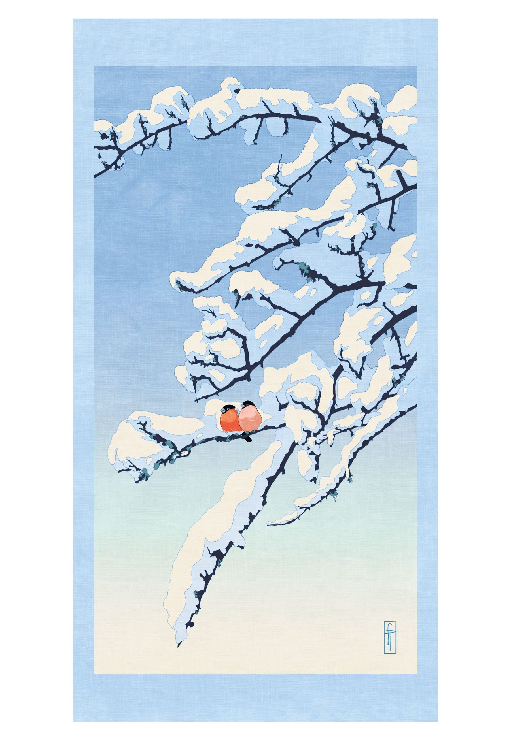 tenture murale soie illustration hiver amour