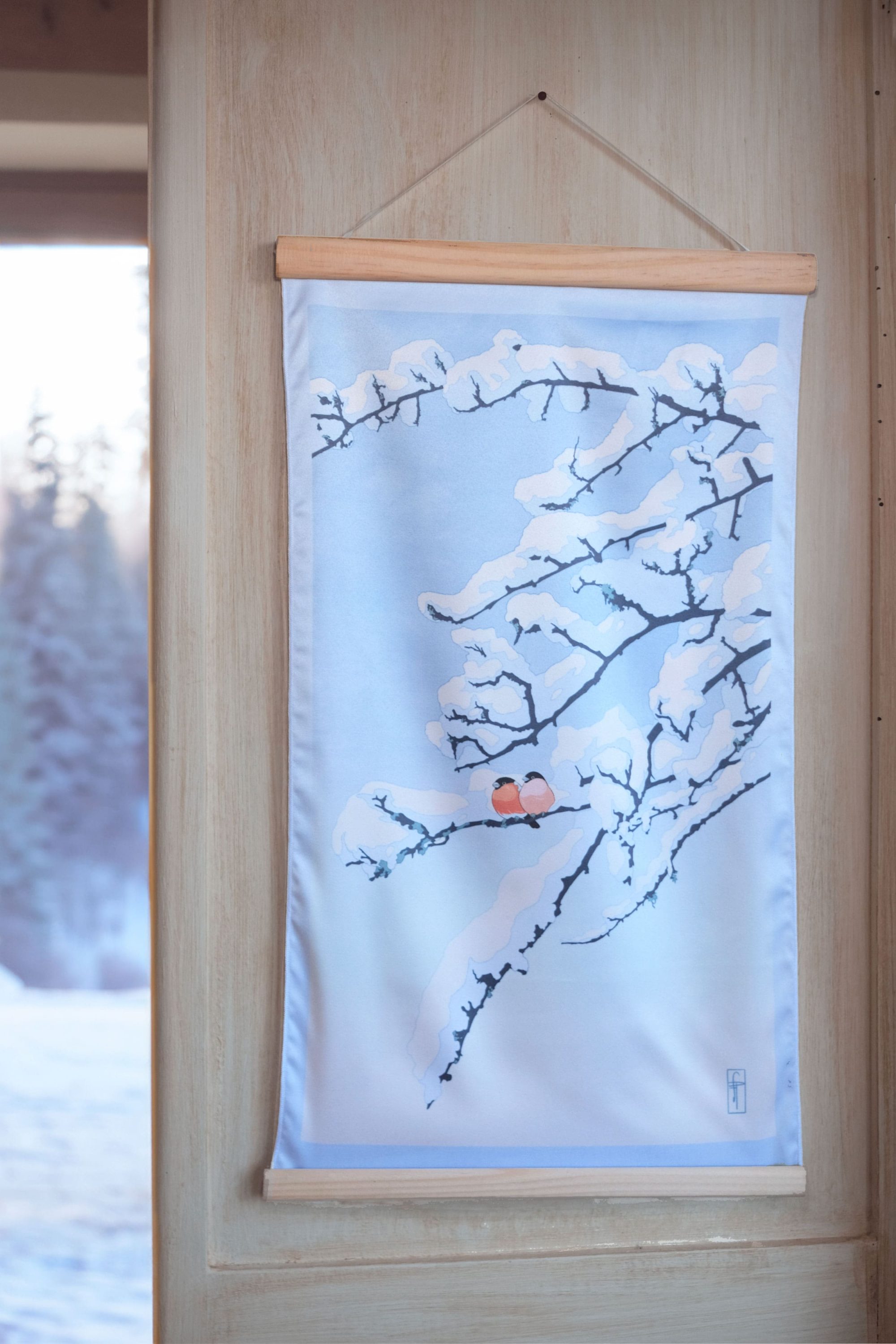 tenture murale soie illustration hiver amour