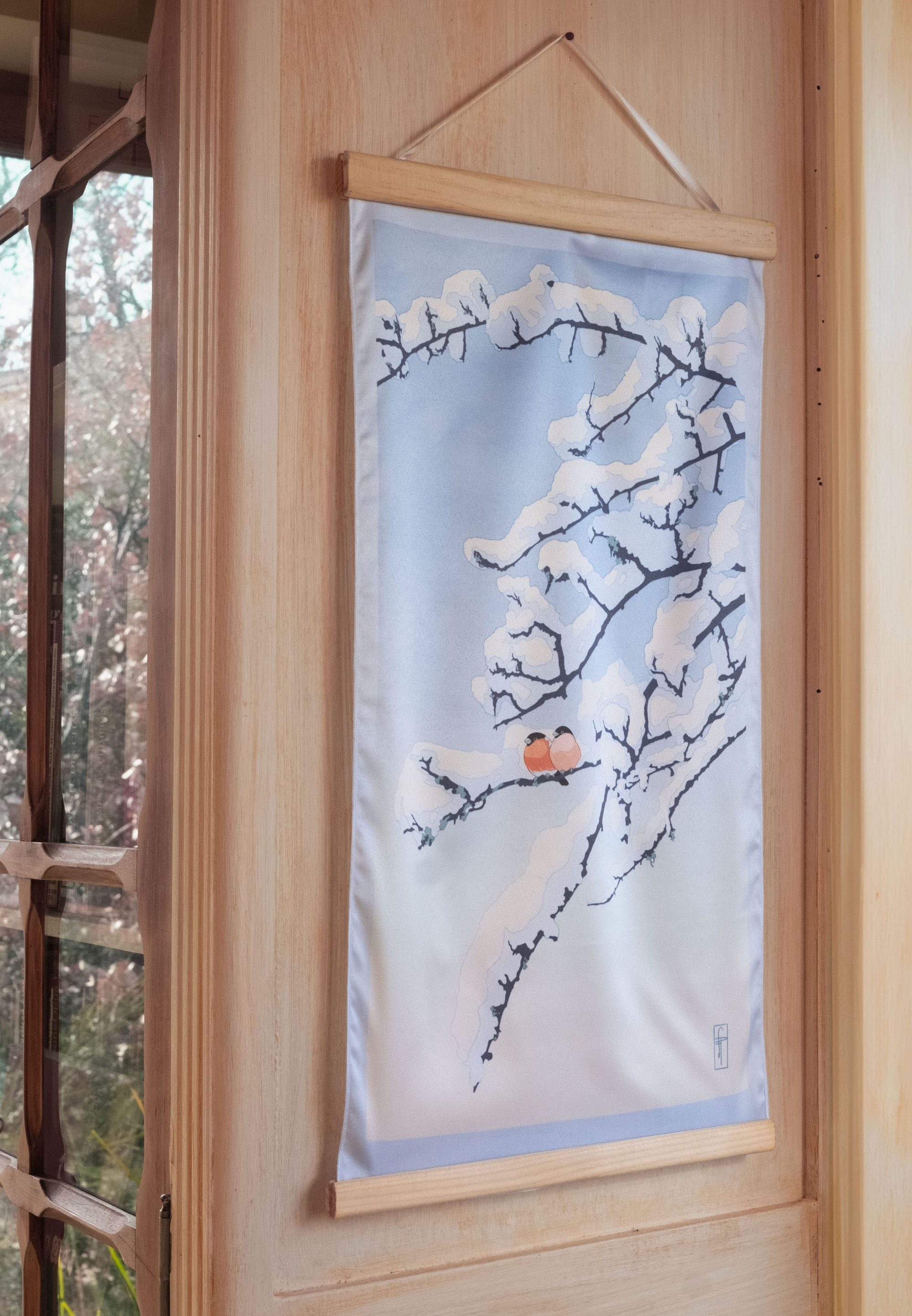 tenture murale soie illustration hiver amour